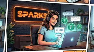 Комикс-иллюстрация: удаленная работа чаттером онлифанс в международном агентстве Sparks приносит стабильный доход в криптовалюте