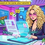 Комикс-иллюстрация: экспертный HR OnlyFans Анастасия проверяет резюме кандидатов. Надежная работа в onlyfans и честный найм