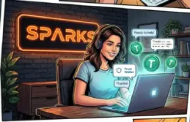 Комикс-иллюстрация: удаленная работа чаттером онлифанс в международном агентстве Sparks приносит стабильный доход в криптовалюте